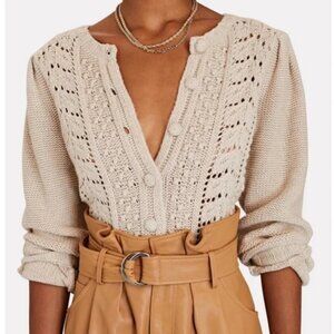 LoveShackFancy Cream Frankel Mixed Stitch Knit Cropped Cardigan